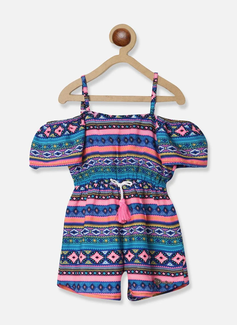 Nautinati Girls' All-over Geomtric Print Waist Tie-up Jumpsuit